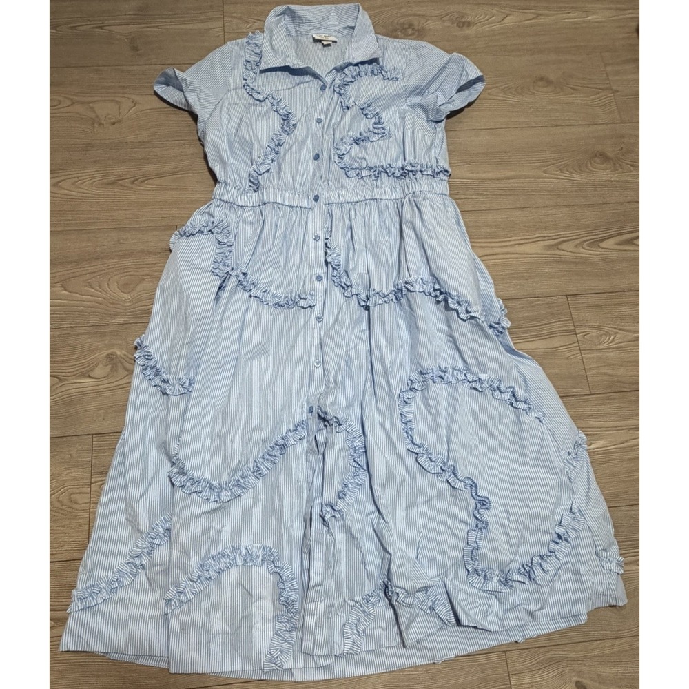 kate spade Light Blue Striped Ruffle Midi Dress